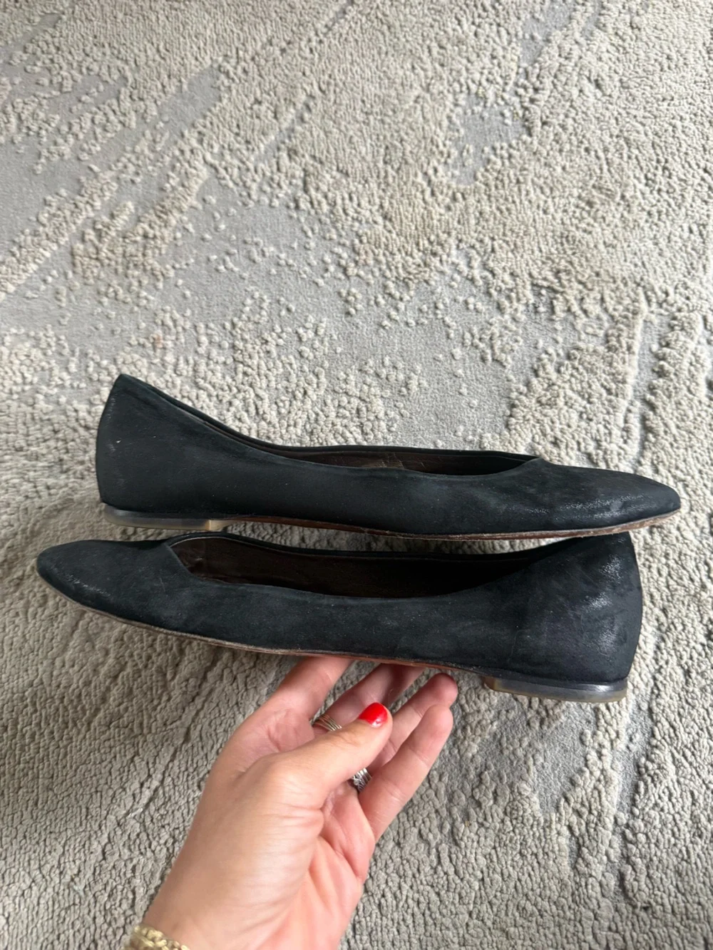 AGL Black Suede leather Pointed Ballet Flats almond toe shimmer 40 / 10